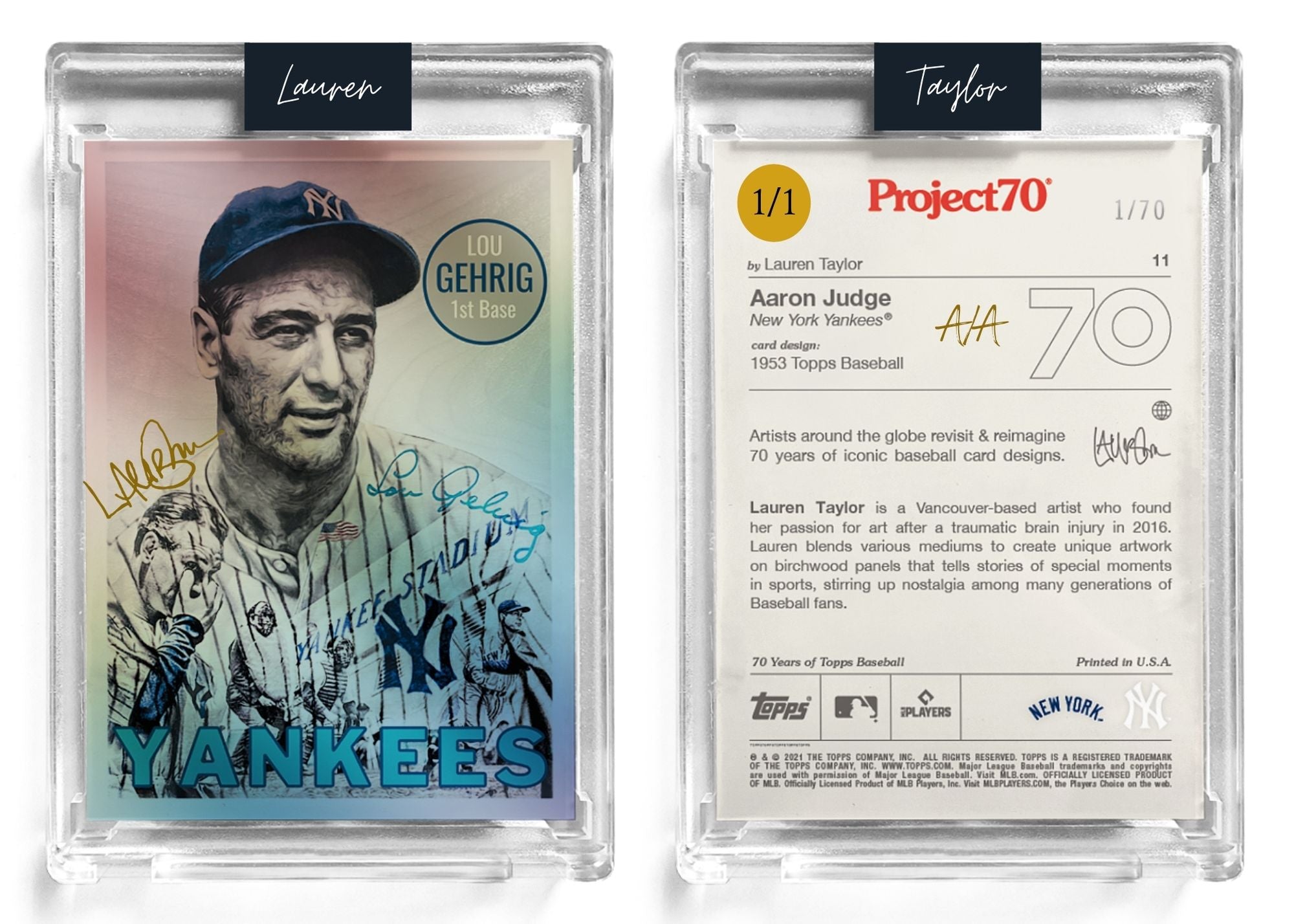 1/1 Gold Artist Signature - Lou Gehrig Foil Variant 130pt Card #70 by Lauren Taylor - Baseball Card