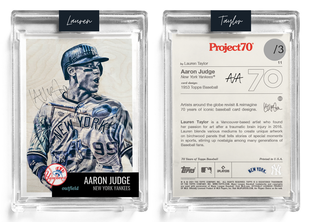 /3 Silver Artist Signature - Topps Project 70 130pt card #11 by Lauren Taylor - Aaron Judge