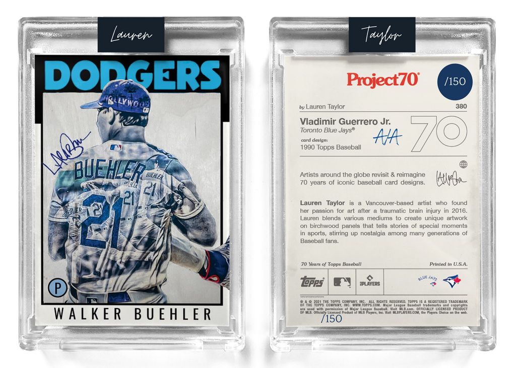 /150 Navy Blue Artist Signature - Topps Project 70 130pt card #597 by Lauren Taylor - Walker Buehler
