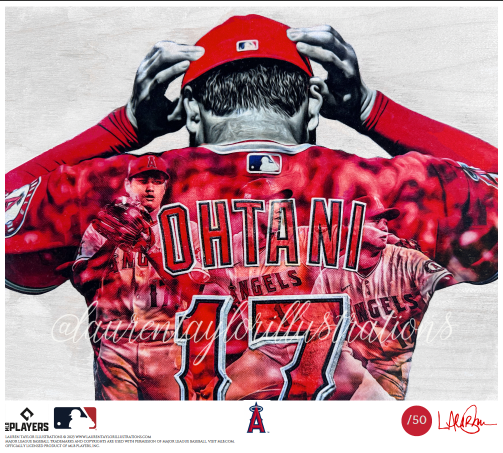 "Sho Time" (Shohei Ohtani) Los Angeles Angels - Officially Licensed MLB Print - RED ARTIST AUTO /50