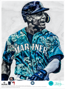 "Julio" (Julio Rodriguez) Seattle Mariners - Officially Licensed MLB Print - TEAL ARTIST AUTO /50