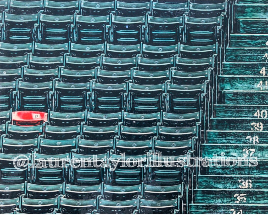 "Section 42, Row 37, Seat 21" (The Red Seat) Boston Red Sox - 1/1 Original on Wood