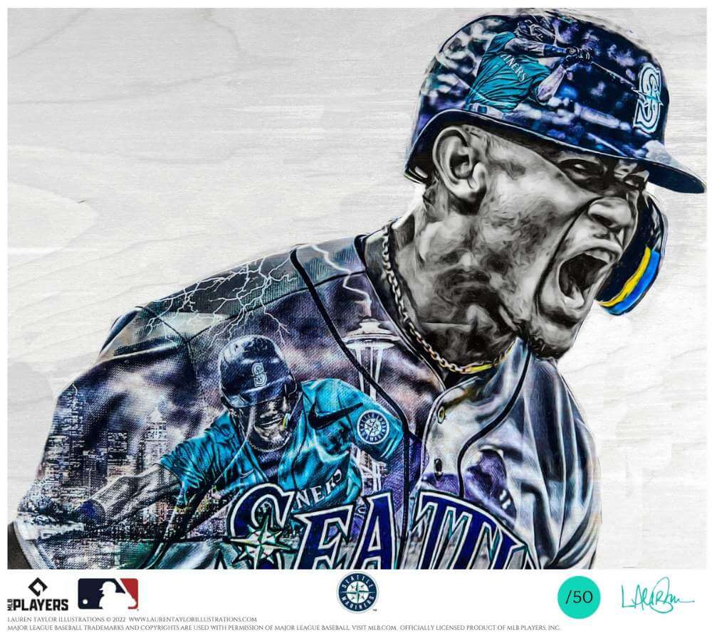 J-Rod (Julio Rodriguez) Seattle Mariners - Officially Licensed MLB Print  - Limited Release TEAL ARTIST AUTO /50