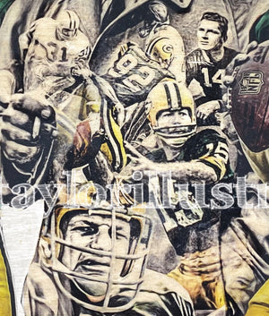 “Packer’s Legends” (Farve, Lombardi, Rogers...etc) 1/1 Original on Wood - Green Bay Packers