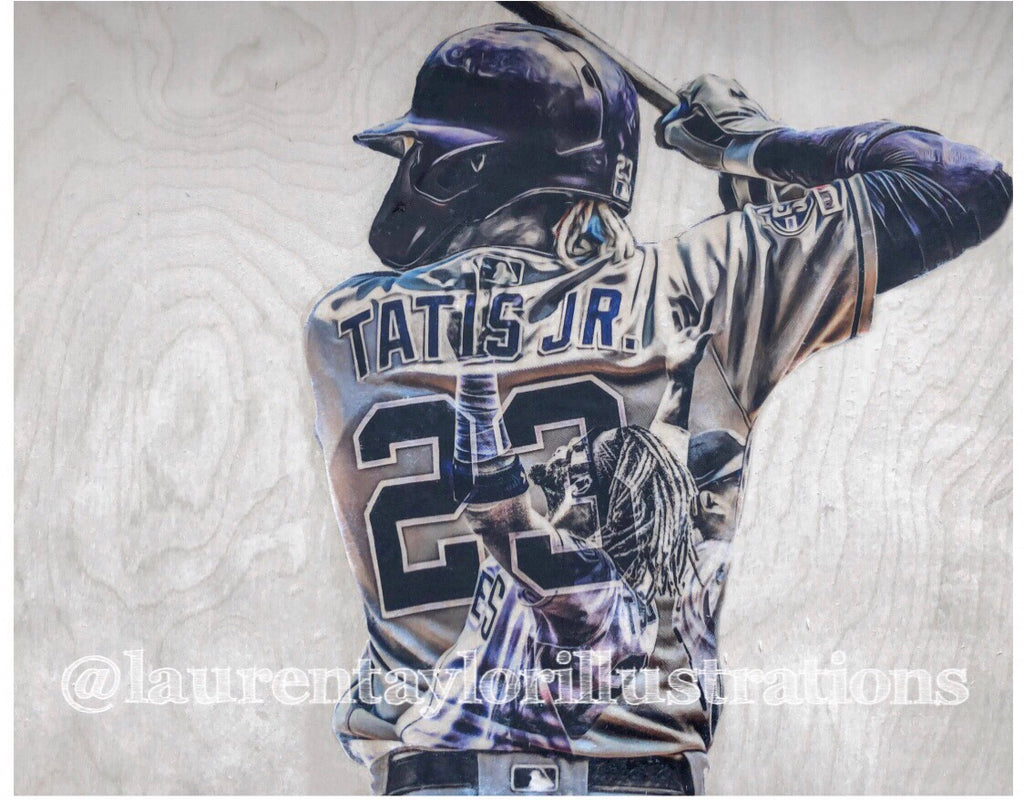 “Tatis Jr." (Fernando Tatis Jr.) San Diego Padres - 1/1 Original on Wood