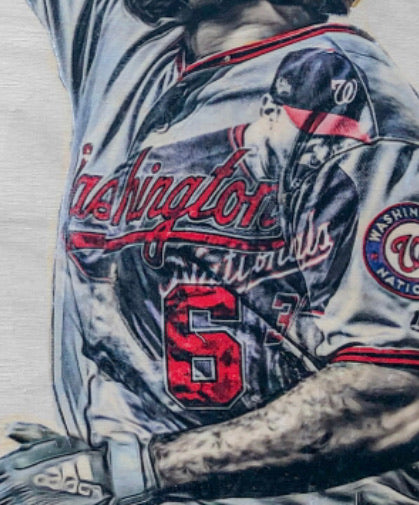 “Curly W" (Soto, Kendrick, Rendon, Scherzer) NLDS 1/1 Original on Wood