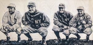 “Cobb, Babe, Gehrig, Speaker" (Vintage Baseball) 15x30 Original on Wood